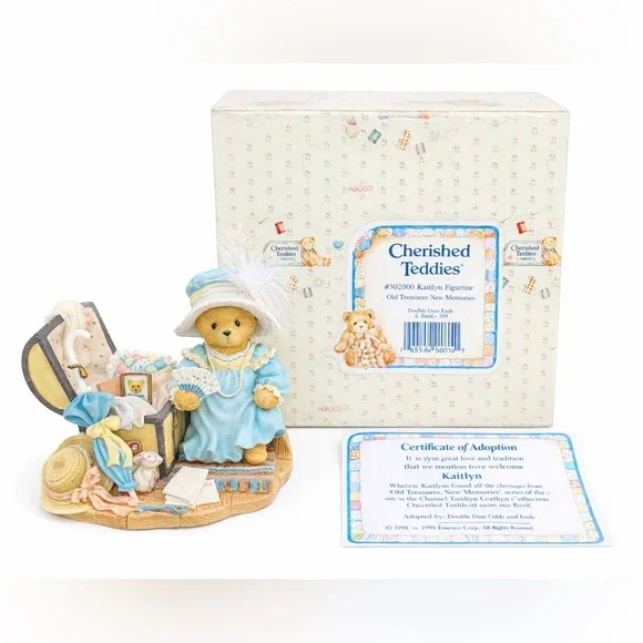 Cherished Teddies Kaitlyn Bear Figurine in Light Blue and Cream - Picture 8 of 11